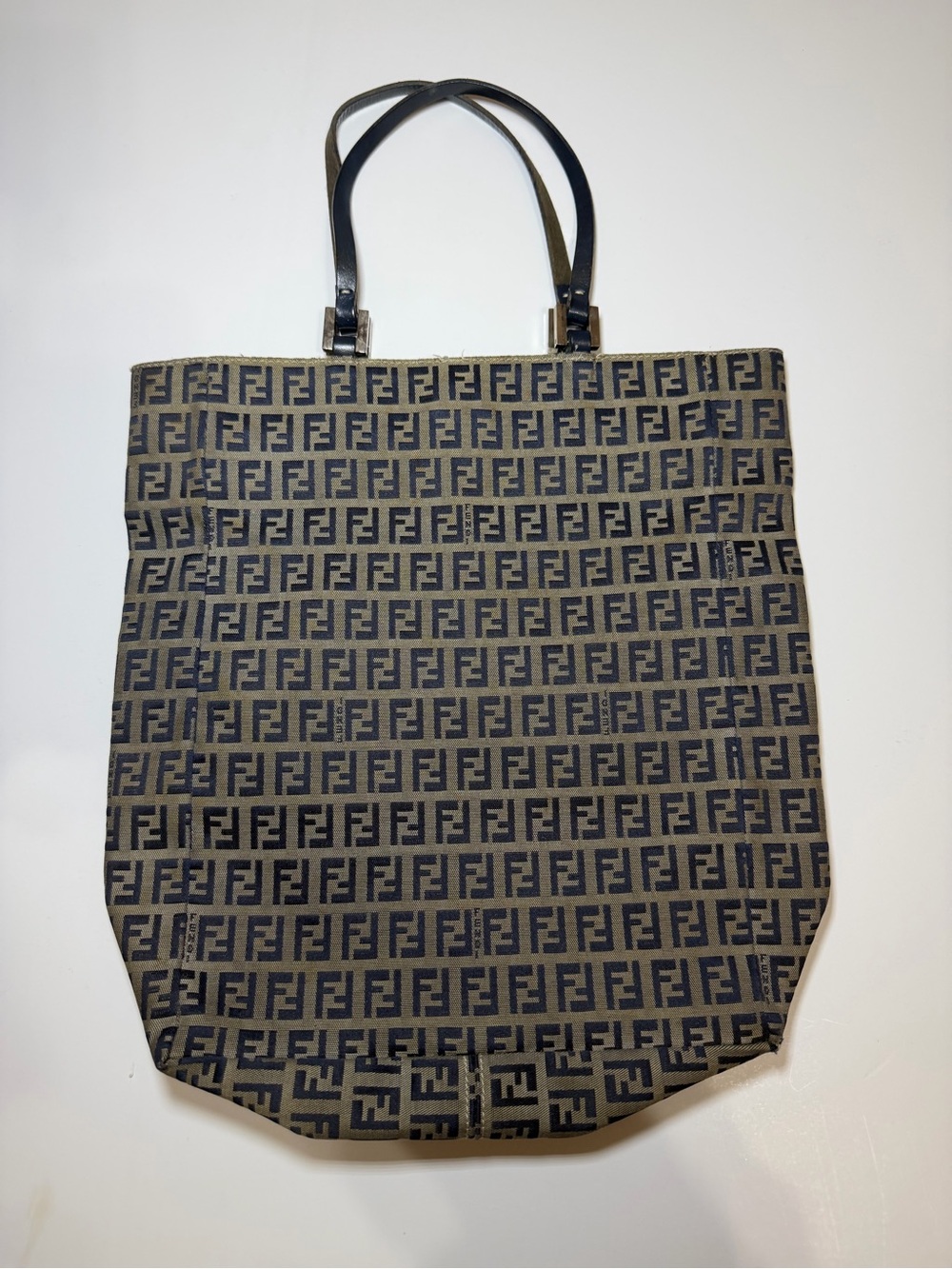 Fendi Navy and Brown FF Logo Canvas Tote